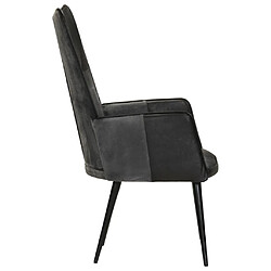 Avis vidaXL Chaise à oreilles Noir et gris Cuir véritable