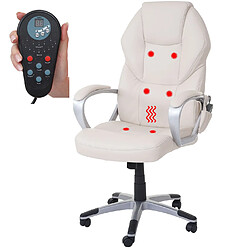 Decoshop26 Fauteuil de bureau sur roulettes avec fonction massage chauffage pivotante en synthétique crème 04_0001917