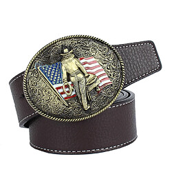 hommes mode cow-boy drapeau américain chevalier cuir broche boucle sangle ceinture café