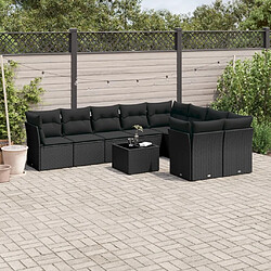 Maison Chic Salon de jardin 10 pcs avec coussins | Ensemble de Table et chaises | Mobilier d'Extérieur noir résine tressée -GKD62771