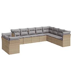 Maison Chic Salon de jardin avec coussins 10 pcs | Ensemble de Table et chaises | Mobilier d'Extérieur beige résine tressée -GKD66084