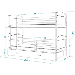 Acheter Kids Literie Lit Superposé Mateo 90x200 Blanc Livré avec sommiers, tiroir et matelas en mousse de 7cm