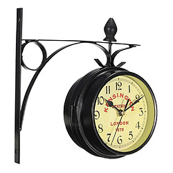 Forgé de Fer Antique-Look Ronde Double Face Deux Visages Rétro Station Horloge Tenture Horloge avec Wall Scroll Côté monter La Maison Décor Horloge