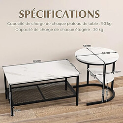 Acheter Helloshop26 Lot de 2 tables basses gigognes scandinaves table d'appoint imprimée marbre cadre en métal doré repose-pieds réglables noir 20_0008770