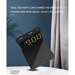 Réveil Intelligent Numérique Compact 15W Qi Chargeur De Téléphone Sans Fil Pour IPhone Noir pas cher