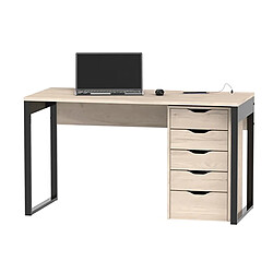 Pegane Bureau coloris effet bois/blanc - Hauteur 76 x Longueur 135 x Profondeur 60 cm