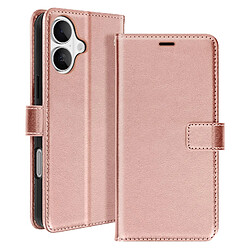 Mayaxess Étui pour iPhone 16 Portefeuille avec Dragonne Rose Champagne