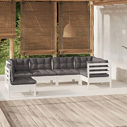 vidaXL Salon de jardin 6 pcs avec coussins blanc bois de pin