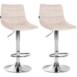 Decoshop26 Lot de 2 tabourets de bar en velours beige base métal chromé réglable en hauteur et repose-pieds TDB10629