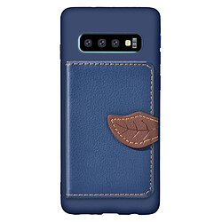 Wewoo étuis Coque Housse Étui de protection en TPU texturé à texture litchi avec feuille magnétique pour Galaxy S10 +, emplacements pour cartes, support et porte-monnaie (bleu foncé)