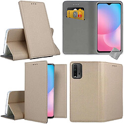 Htdmobiles Housse etui portefeuille avec coque intérieure en silicone pour Xiaomi Poco M3 / Redmi 9T + film ecran - OR MAGNET