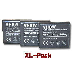 vhbw 3x batterie compatible avec Sony Cybershot DSC-H20, DSC-H3, DSC-H50, DSC-H55, DSC-H7, DSC-H70 appareil photo DSLR (950mAh, 3,6V, Li-Ion)