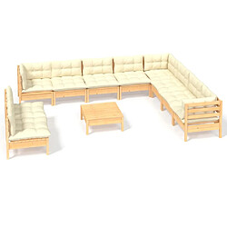 Maison Chic Salon de jardin 11pcs + coussins - Mobilier/Meubles de jardin - Table et chaises d'extérieur crème Bois de pin solide -MN79854