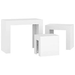 Maison Chic Ensemble de 3 Tables basses gigognes,Table Console pour salon Blanc Aggloméré -MN11221 pas cher