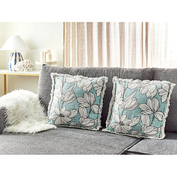 Beliani Lot de 2 coussins CYANOTIS Coton 45 x 45 cm Floral Impression en bloc Bleu clair