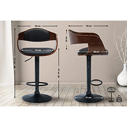 Decoshop26 Set de 2 tabourets de bar chaises hautes pieds trompette en métal noir assise en bois marron et similicuir noir TDB10764