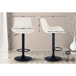 Decoshop26 Lot de 2 tabourets de bar réglable et pivotant assise en velours crème pieds métal noir TDB10606