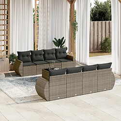 Maison Chic Salon de jardin 9 pcs avec coussins | Ensemble de Table et chaises | Mobilier d'Extérieur gris résine tressée -GKD19323