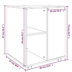 vidaXL Armoire roulante Chêne fumé 60x53x72 cm Bois d'ingénierie pas cher