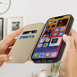 Avis Avizar Housse folio iPhone 14 Clapet Porte-cartes Fonction Support Vidéo doré