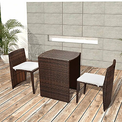 Maison Chic Ensemble de bistro 3 pcs avec coussins,Table + chaises + coussins de jardin Résine tressée Marron -GKD776625