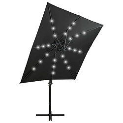 Helloshop26 Parasol meuble de jardin déporté avec mât et lumières led 250 cm noir 02_0008522