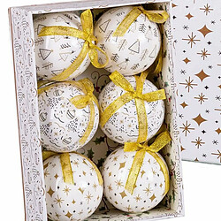 BigBuy Christmas Boules de Noël Blanc Doré Papier Polyfoam 7,5 x 7,5 x 7,5 cm (6 Unités)