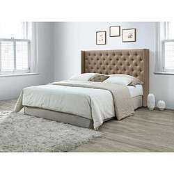 Acheter Vente-Unique Lit 140 x 200 cm avec tête de lit capitonnée - Tissu - Beige - MASSIMO