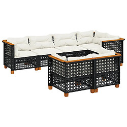 vidaXL Salon de jardin 7 pcs avec coussins noir résine tressée