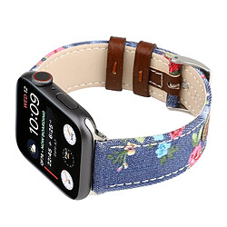 Acheter Wewoo Bracelet en cuir véritable avec Motif fleurs denim pour Apple Watch série 4 44 mm bleu foncé