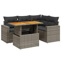 vidaXL Salon de jardin 5 pcs avec coussins gris résine tressée