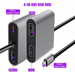 GUPBOO Adaptateur HUB 4en1 USB C 4K HD VGA USB 3.0 PD,JL1880