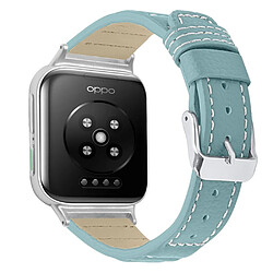 Bracelet en cuir véritable texture ondulée avec boucle, bleu pour votre Oppo Watch 41mm