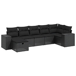 vidaXL Salon de jardin 7 pcs avec coussins noir résine tressée