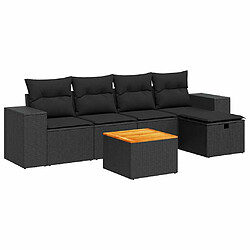 vidaXL Salon de jardin 6 pcs avec coussins noir résine tressée