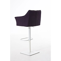 Acheter Decoshop26 Tabouret de bar chaise haute de comptoir couture carrées assise en tissu violet cadre en métal blanc 10_0004755