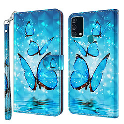 Etui en PU impression de motifs avec support et cordon papillon bleu pour votre Samsung Galaxy A32