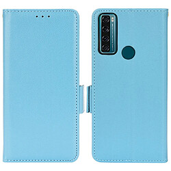 Etui en PU texture litchi, fermeture magnétique, cyan pour votre TCL 20 SE