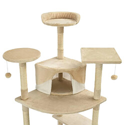 Helloshop26 Arbre à chat griffoir grattoir niche jouet animaux peluché en sisal 203 cm beige et blanc 3702121