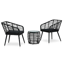 vidaXL Ensemble de bistro 3 pcs Résine tressée Noir