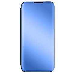 Avizar Housse Samsung Galaxy A03s Clapet translucide Design Miroir Support Vidéo bleu