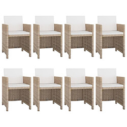 Maison Chic Salon de jardin 9 pcs avec coussins - Table et chaises d'extérieur - Mobilier/Meubles de jardin Moderne Résine tressée Beige -MN97668