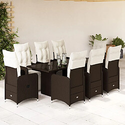 vidaXL Ensemble de bistro de jardin 9 pcs coussins marron poly rotin