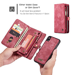 Wewoo Etui à rabat horizontal multifonction détachable pour iPhone XR, avec fente pour carte & support, portefeuille et fermeture à glissière et cadre photo (rouge) pas cher