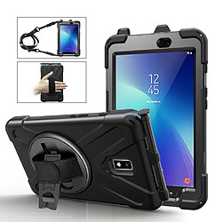 Coque en TPU combo en forme de X avec béquille, dragonne et dragonne tout noir pour votre Samsung Galaxy Tab Active 2 8.0 T395/T390