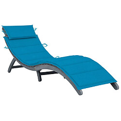 Helloshop26 Transat chaise longue bain de soleil lit de jardin terrasse meuble d'extérieur avec coussin gris bois d'acacia solide 02_0012465