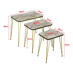 Helloshop26 Set de 3 tables d'appoint rectangulaires gigognes marbre blanc or 03_0008398