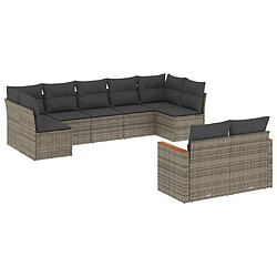 Maison Chic Ensemble Tables et chaises d'extérieur 9 pcs avec coussins,Salon de jardin gris résine tressée -GKD580106