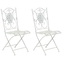 Decoshop26 Lot de 2 chaises de jardin balcon terrasse design rustique pliable en métal blanc vieilli 10_0002873