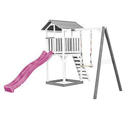 AXI Beach Tower Aire de Jeux avec Toboggan en Violet, Balançoire & Bac à Sable | Grande Maison Enfant extérieur en Gris & BLANC | Cabane de Jeu en Bois FSC